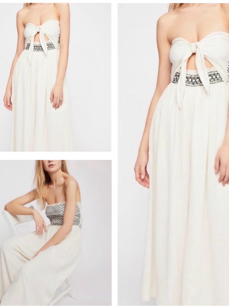 Free People Off White Bandeau Jumpsuit With Black Embroidery